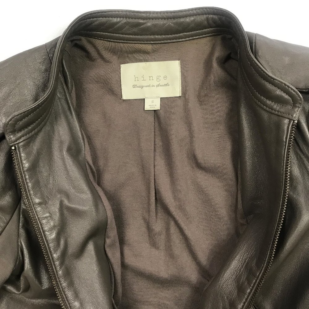 Hinge Puff Shoulder Gray fitted Leather Jacket S - Picture 7 of 12